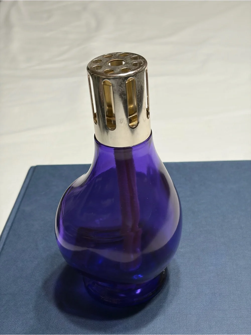 Handblown Royal Purple Glass French Lamp Berger with Gold-Tone Top